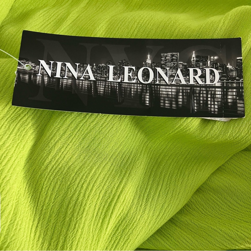 Nina Leonard Plus Size Lime Green V-Neck Tie Front Blouse - Picture 3 of 9